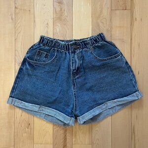 mid wash denim shorts